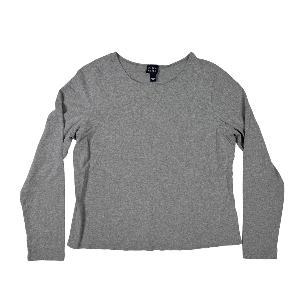 Eileen Fisher Long Sleeve Top Women Large Grey Excellent Rayon Spandex T111‎